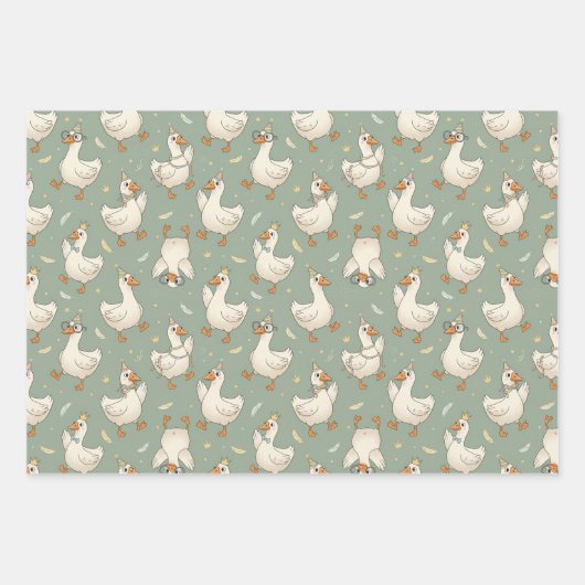 Silly Goose Party Parade Funny Birthday Inpakpapier Vel (Voorkant 3)