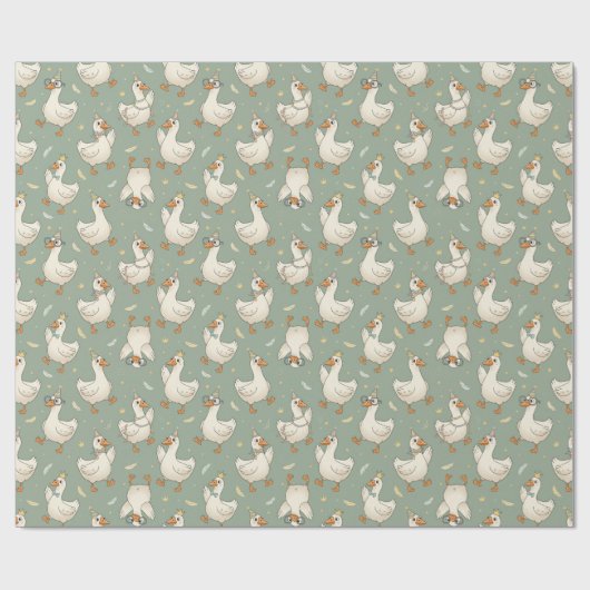 Silly Goose Party Parade – Funny Duck Patter Cadeaupapier (Vlak)