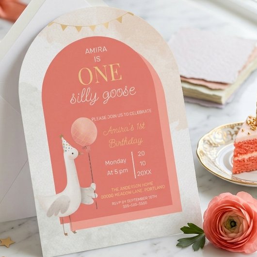 Silly Goose Personalized First Birthday Invitation Kaart