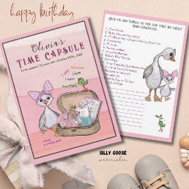 Silly Goose Pink Bow Birthday Time Capsule Game Kaart
