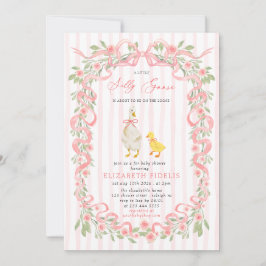 Silly Goose Pink Bow Floral QR Code Baby Shower Kaart