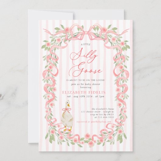  Silly Goose  Pink Bow Floral Roses Baby Shower Kaart (Voorkant)
