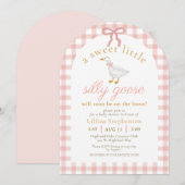 Silly Goose Pink Bow Gingham Baby Shower Arch Kaart (Voorkant / Achterkant)