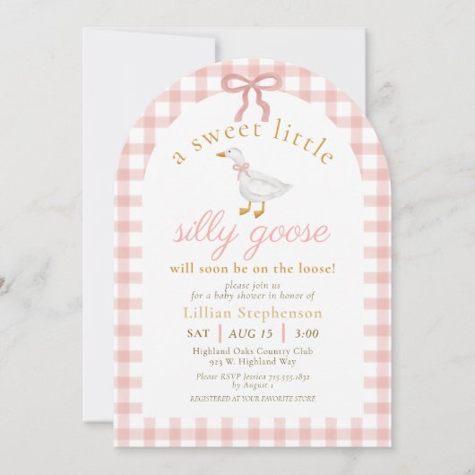 Silly Goose Pink Bow Gingham Baby Shower Arch Kaart (Voorkant)