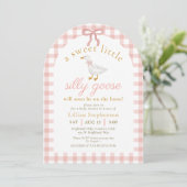 Silly Goose Pink Bow Gingham Baby Shower Arch Kaart (Staand voorkant)