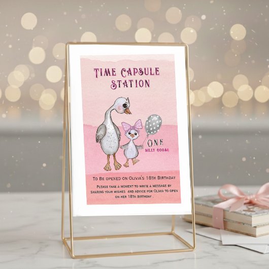 Silly Goose & Pink Bow | Tijdcapsule Station Bord Kaart