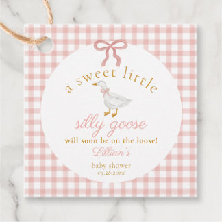 Silly Goose Pink Gingham Baby Shower Favor  Bedankjes Labels