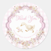 Silly Goose Pink Gingham Baby Shower Thank You Ronde Sticker (Voorkant)