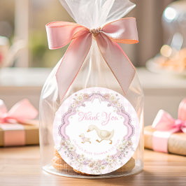 Silly Goose Pink Gingham Baby Shower Thank You Ronde Sticker