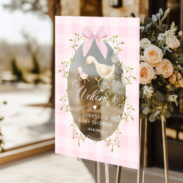 Silly Goose Pink Gingham Baby Shower Welcome Acryl Bord