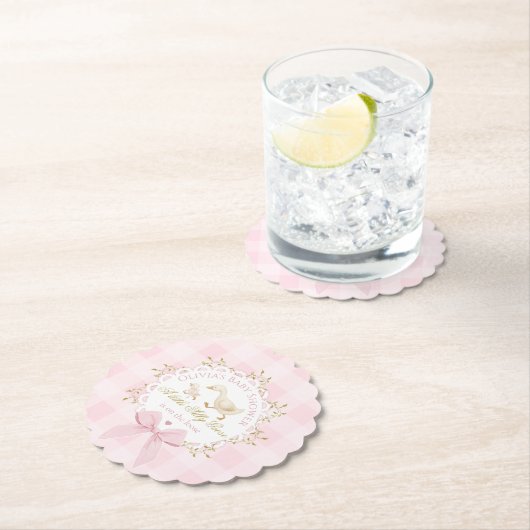 Silly Goose Pink Gingham Bow Baby Shower Kartonnen Onderzetters (Insitu)