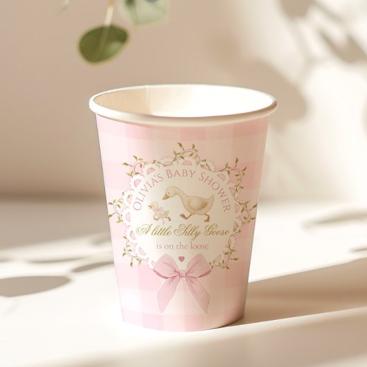 Silly Goose Pink Gingham Bow Baby Shower Papieren Bekers