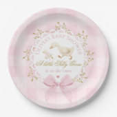 Silly Goose Pink Gingham Bow Baby Shower Papieren Bordje (Voorkant)