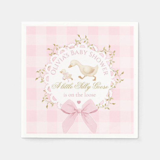 Silly Goose Pink Gingham Bow Baby Shower Servet (Voorkant)