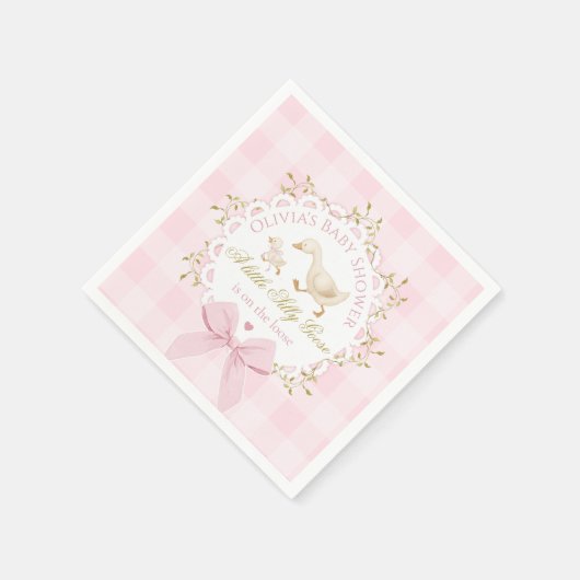 Silly Goose Pink Gingham Bow Baby Shower Servet (Hoek)