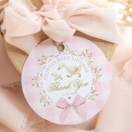Silly Goose Pink Gingham Bow Baby Shower Thank you Bedankjes Labels