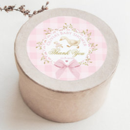 Silly Goose Pink Gingham Bow Baby Shower Thank you Ronde Sticker