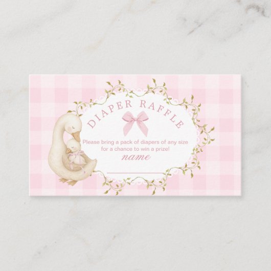 Silly Goose Pink Gingham Diaper raffle ticket Informatiekaartje (Voorkant)