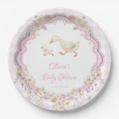 Silly Goose Pink Gingham Girl Baby Shower Papieren Bordje (Voorkant)