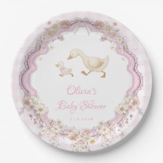 Silly Goose Pink Gingham Girl Baby Shower Papieren Bordje