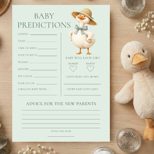 Silly Goose Predictions Baby Shower Game Card Kaart