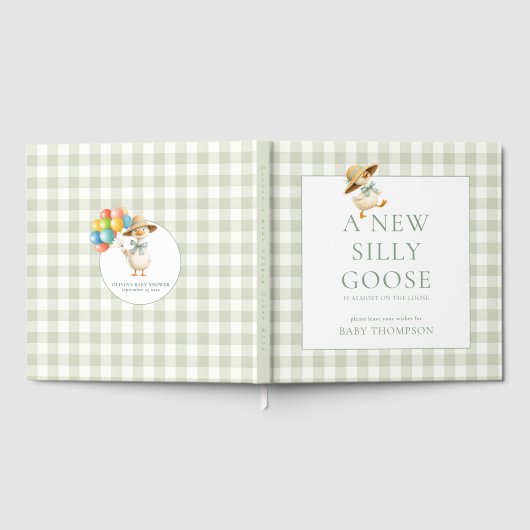 Silly Goose Sage Gingham Baby Shower Gastenboek (Volledig)