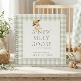 Silly Goose Sage Gingham Baby Shower Guest Book Notitieboek