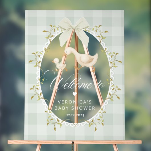 Silly Goose Sage Gingham Baby Shower Welcome Acryl Bord (Neutraal)