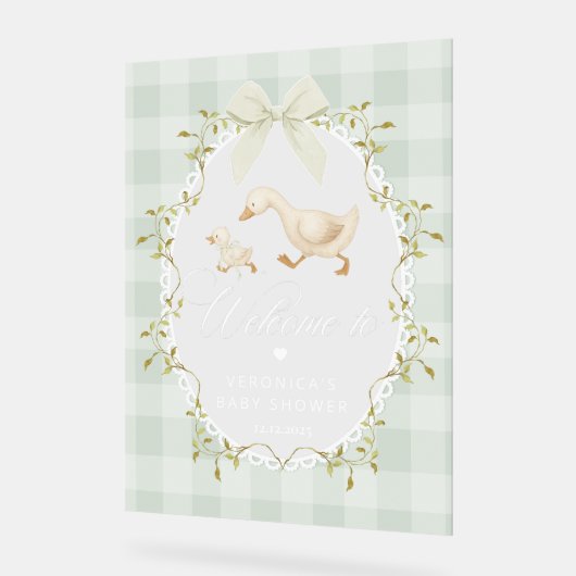 Silly Goose Sage Gingham Baby Shower Welcome Acryl Bord (Hoek)