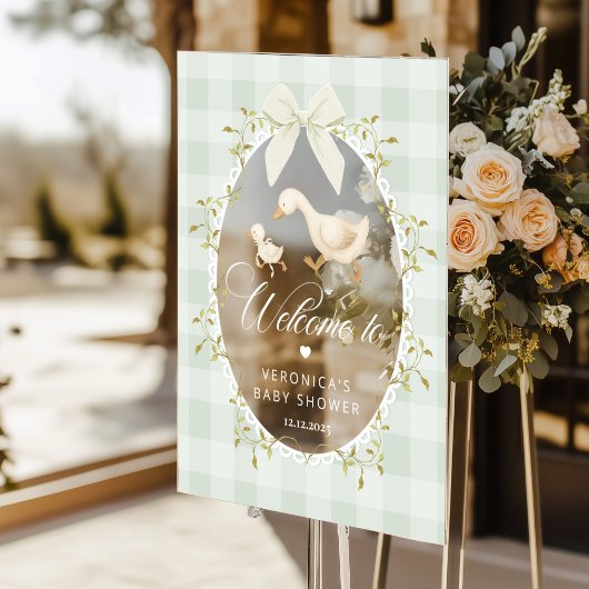 Silly Goose Sage Gingham Baby Shower Welcome Acryl Bord