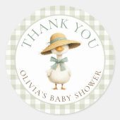 Silly Goose Sage Gingham Thank You Baby Shower Ronde Sticker (Voorkant)