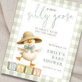 Silly Goose Sage Gingham Welcome to Baby Shower Poster
