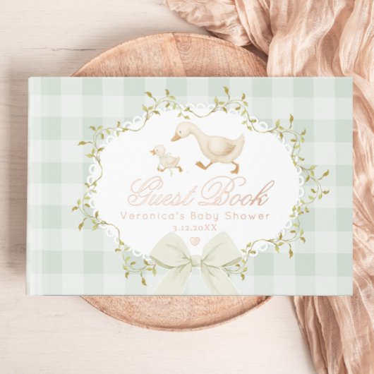 Silly Goose Sage Gingham Whimsical Baby Shower Gastenboek