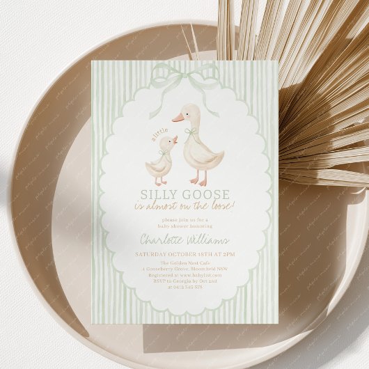 Silly Goose Sage Green Baby Shower Kaart