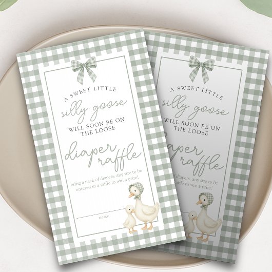 Silly Goose Sage Green Coquette Diaper Raffle Informatiekaartje