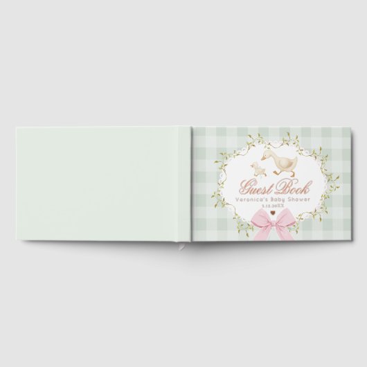 Silly Goose Sage Pink Gingham Baby Shower Gastenboek (Volledig)