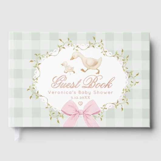 Silly Goose Sage Pink Gingham Baby Shower Gastenboek (Voorkant)
