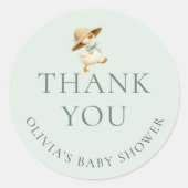Silly Goose Sage Thank You Baby Shower Ronde Sticker (Voorkant)