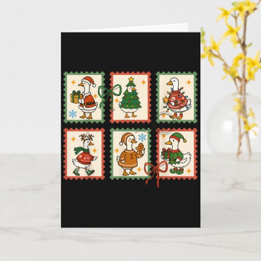 Silly Goose Santa Christmas Stamp Cute Merry Goose Kaart (Gele Bloem)