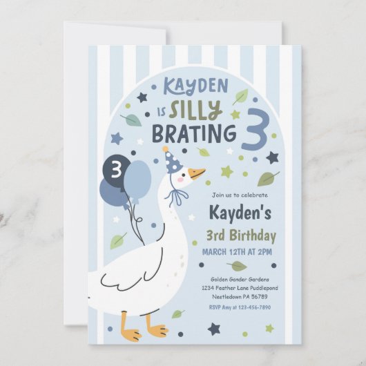 Silly Goose Silly-Brating Three Birthday Party Kaart (Voorkant)