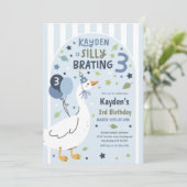 Silly Goose Silly-Brating Three Birthday Party Kaart (Staand voorkant)