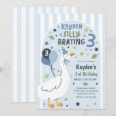 Silly Goose Silly-Brating Three Birthday Party Kaart (Voorkant / Achterkant)