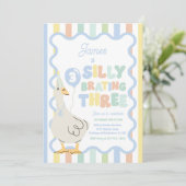 Silly Goose Silly-Brating Three Birthday Party  Kaart (Staand voorkant)