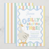Silly Goose Silly-Brating Three Birthday Party  Kaart (Voorkant / Achterkant)