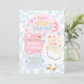 Silly Goose Silly-Brating Three Birthday Party Kaart (Staand voorkant)