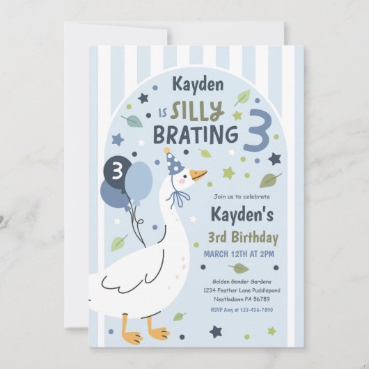 Silly Goose Silly-Brating Three Birthday Party  Kaart (Voorkant)