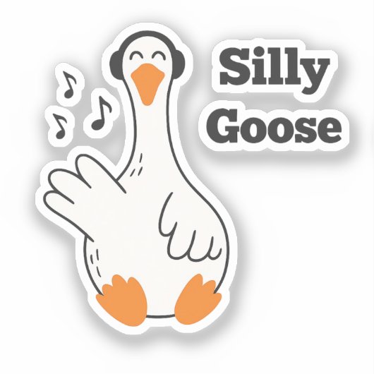 Silly Goose Wearing Headphones – Cute Funny Goose Sticker (Voorkant)