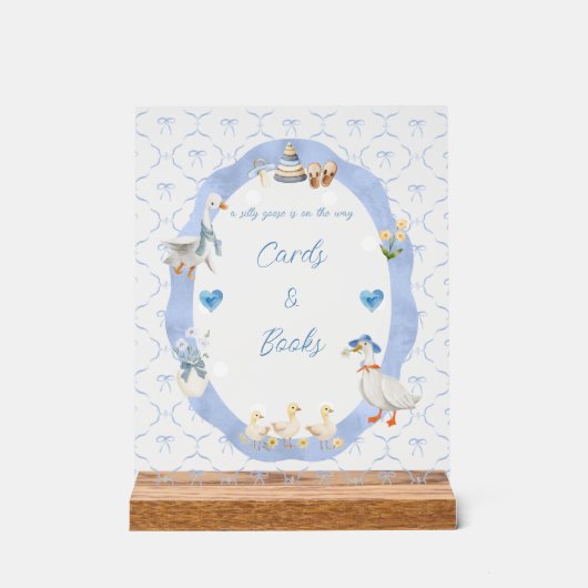 Silly Goose Whimsical Bow Baby Boy Shower Acryl Bord (Voorkant)