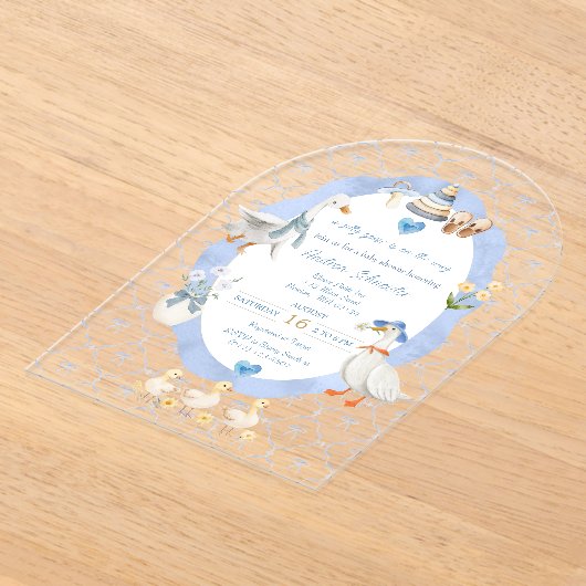 Silly Goose Whimsical Bow Baby Boy Shower Acryl Uitnodigingen (Laagn)