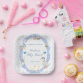 Silly Goose Whimsical Bow Baby Boy Shower Papieren Bordje (Feest)